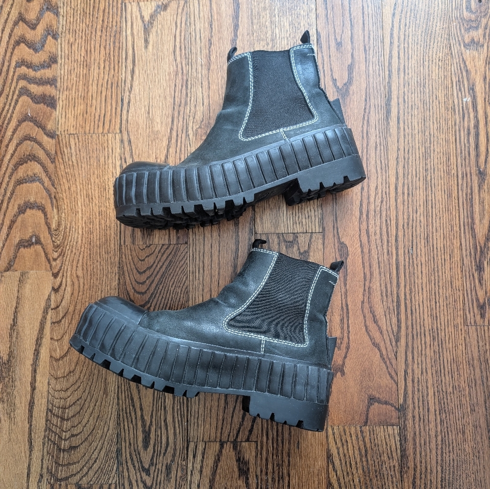 MM6 Maison Margiela Green Black Chunky Lug Chelsea Ankle Platform Boots - Picture 4 of 16